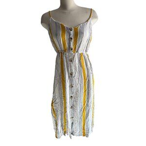 Blush Striped Crinkle Sleeveless Midi Dress Sz XL Womens Button Down